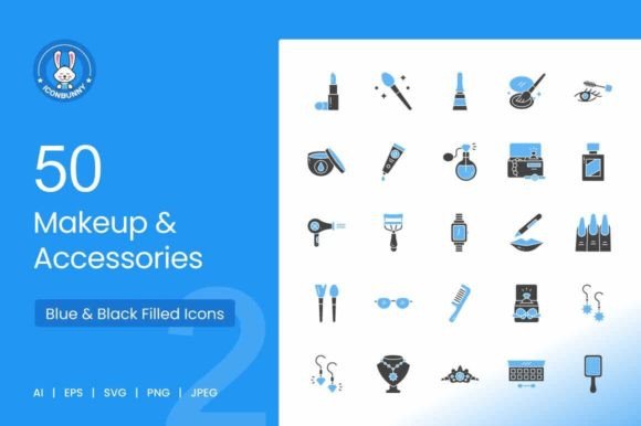 50 Makeup Accessories Icons for Versatile Design Projects