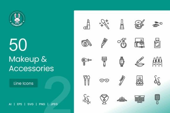 50 Makeup Accessories Line Icons: Enhancing Design Projects Across Platforms