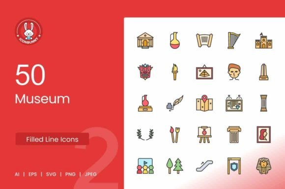 50 Museum Filled Line Icons: A Versatile Design Asset