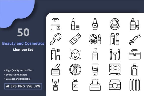 50 Vector Beauty & Cosmetics Line Icons for Every Design Need