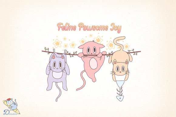 Cute Cat Feline Pawsome Joy: A Timeless Digital Illustration for Modern Creative Needs