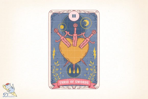 Three of Swords Tarot Sublimation Art: Digital Design for Print and Creative Projects